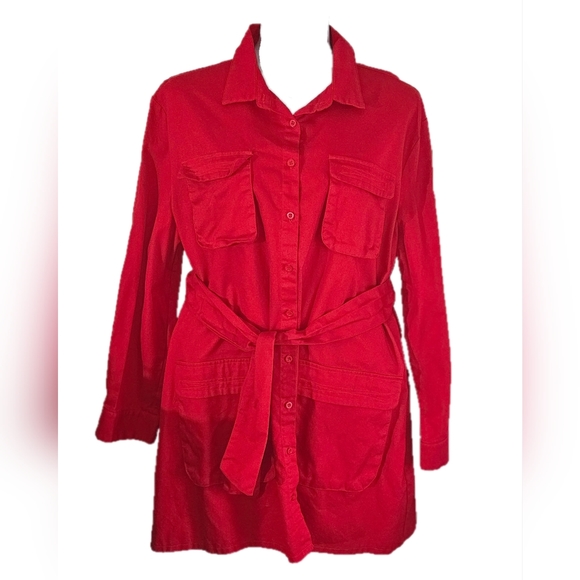 Plus Size SZ 16 Red Utility Shirt Dress - Picture 2 of 5